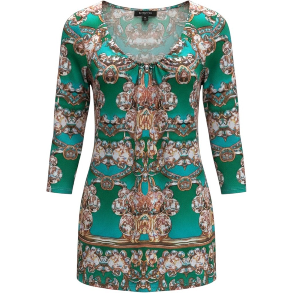 Etcetera Womens Teal Green Baroque Jewel Print Mini dress Size Small